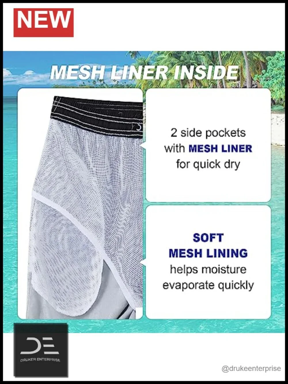 Quick Dry Board Shorts with Mesh Lining for Men